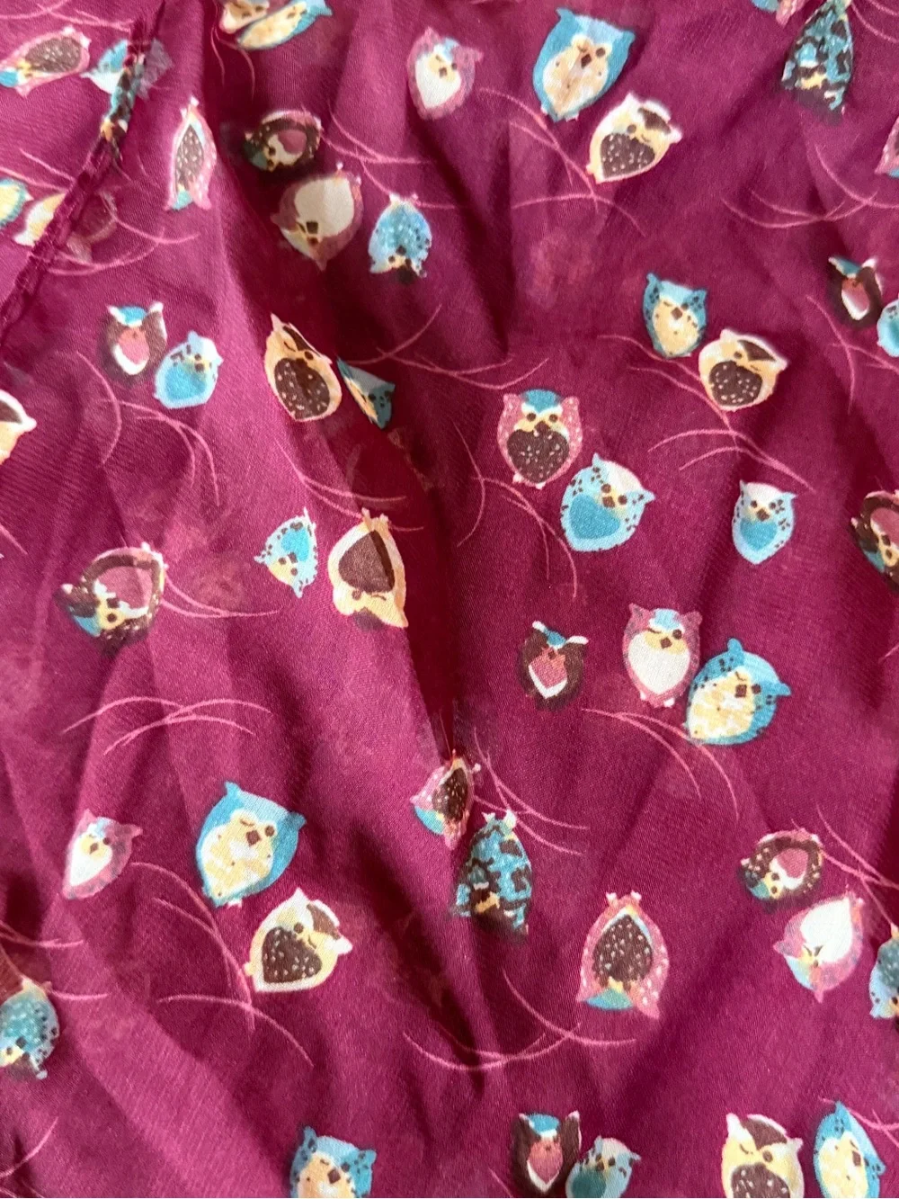 Women's Burgundy Scarf Shawl with Owls